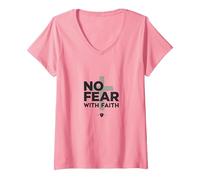 Nessuna Paura con la Fede la Vita è Spaventosa Senza Gesù Christian Maglietta con Collo a V, Donna, Rosa, XXL