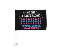 Nessuno combatte da solo contro il cancro alla tiroide, clip per finestra per auto, protezione solare, decorazione, striscione bifacciale da 12x18 pollici per camion