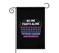 Nessuno combatte da solo - Sensibilizzazione sul cancro alla tiroide Bandiere da Giardino 12,5x18 Pollici - Banner dai Colori Vivaci per Decorazioni Esterne di Giardini e Case - Idee Regalo