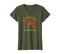 Nessuno è illegale su Terra rubata nativi Americani Vintage Maglietta, Donna, Oliva, M