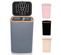 Nest Zest Cesto portabiancheria doppio da 100 l con coperchio, 2 scomparti per ordinare il lavaggio, cesto portabiancheria con guida alla cura e 2 sacchetti interni rimovibili, cesto per vestiti