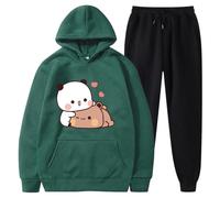 Nesthome Felpa con Cappuccio + Pantaloni Set Due Pezzi Kawaii Panda Bear Hug Bubu e Dudu Flower I Love You Valentines Days Funny Gift