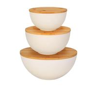 Nesting Storage Bowls - 10/8/6 Inches Food Prep Bowls, Serving Containers With Wooden Lids | Microwave Safe Mixing Bowl Set | Stackable Kitchen Bowlss For Meal Prep Vegetable Fruit Bread Soup Office