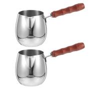 NESTINGHO Set 2 Pezzi Caffettiera Turca in Acciaio Inossidabile da 300ml con Manico in Legno, Facile da Pulire e Design Elegante per Preparare Caffè Tradizionale a Casa