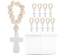 NESTINGHO Set da 10 Mini Rosari in Legno con Sacchetti a Rete e Crocifisso, Rosari per Battesimo Portatili e Leggeri, Bomboniere Religiose per Cresima, Comunione e Eventi Cristiani