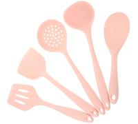 NESTINGHO Set Utensili da Cucina in Silicone Resistente al Calore, Spatola da Cucina e Cucchiaio Manico Antiscottatura, 5 Pezzi Rosa per Uso Quotidiano e Pentole Antiaderenti