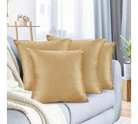 Nestl Set di 4 federe decorative per cuscini in velluto, comode, per esterni, 45 x 45 cm, morbide, in tinta unita, per divano, letto e auto, colore: oro cammello