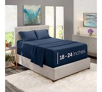 Nestl Set di lenzuola per letto matrimoniale, 4 pezzi con tasca extra profonda (45,7-61 cm), microfibra, lusso alberghiero, morbido, traspirante, senza pieghe, facile da pulire, blu navy