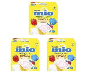 NESTLÉ MIO Merenda al Latte Fragola, 4 Vasetti da 100 g (400 g) (Confezione da 3)