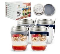 Nestware Kitchen Overnight Avena Barattolo con coperchio dosatore, guarnizione in silicone e cucchiaio - Contenitore per la colazione in vetro da 350 ml (confezione da 4)