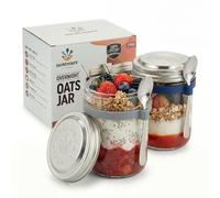 Nestware Kitchen Overnight Oats Jar con coperchio dosatore, guarnizione in silicone e cucchiaio - contenitore per la colazione in vetro da 350 ml (confezione da 2)