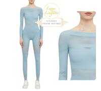 Net Strisce Tuta By Wolford M Sky Blu Chiaro Turchese Catsuit Trasparente Rete