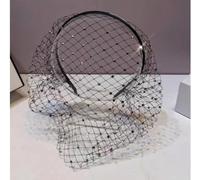 Net Veil - Fascia per capelli con velo, stile anni '20, da donna, per matrimoni, tea party, gite (garza nera con diamanti bianchi, taglia unica)