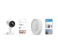 Netatmo Smart Indoor Camera Advance + Smart Indoor Siren - Riconoscimento facciale ottimizzato da AI, audio bidirezionale, campo visivo grandangolare a 130°, 2K HDR, 30 fps, zoom X16, 2x SD - Bianca