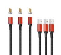 NetDot Gen10 Micro USB Cavo di Ricarica Rapida Magnetico in Nylon Intrecciato con Del Laterale Compatibile con Dispositivi Android(1,5 m/3 Pack Rosso)
