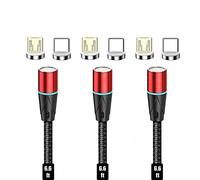 NetDot Gen12 Micro USB e USB-C [2 m, confezione da 3 rosso] cavo magnetico di trasferimento dati di ricarica rapida compatibile con dispositivi Android