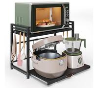 NETEL allungabile mensola microonde a 2 Livelli,ripiano per microonde,scaffale cucina salvaspazio,Organizzatore di Stoccaggio per Cucina con 8 Ganci, Nero