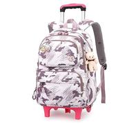 NETFEN Trolley zaino per la scuola, trolley, 6 ruote, zaino per la scuola, zaino impermeabile per ragazze e adolescenti, A3, 2 wheels