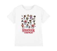 Netflix Stranger Things Cartoon Characters T-Shirt Bambini, Bianco, 7-8 A