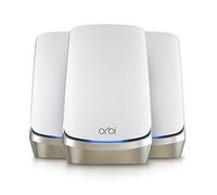NETGEAR Orbi WiFi 6 Quad Band (RBKE963), WiFi 6 Mesh Router + 2 Satelliti, Copertura Fino a 800 m2, 200 Dispositivi, Velocità Fino a 10.8 Gbps, Bianco