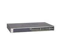 NETGEAR Switch PoE Smart da 10G/Gigabit 24 porte GS728TXP, Switch Ethernet Gigabit con 24 PoE+ a 195 W, 2 in rame da 10G e 2 SFP+ da 10G, montaggio desktop o su rack e assistenza limitata a vita