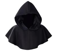 NethCasti Black Hood, Short Medieval Cloak with Hood, Breathable Black Cloak for Men Women Cosplay Costumes