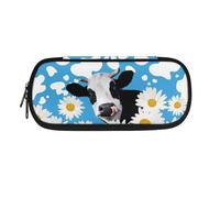 NETILGEN Astuccio carino per bambini, per ragazze e ragazzi, con doppia cerniera, per penne, cancelleria, organizer per matite, Mucca floreale margherita, Zaino per la scuola