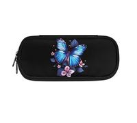 NETILGEN Astuccio di grande capacità per bambini, ragazzi e ragazze, astuccio per cancelleria, astuccio per penne e matite, materiale scolastico, Farfalla floreale blu, Zaino per la scuola