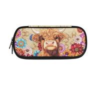 NETILGEN Astuccio di grande capacità per bambini, ragazzi e ragazze, astuccio per cancelleria, astuccio per penne e matite, materiale scolastico, Floreale Highland Mucca, Zaino per la scuola