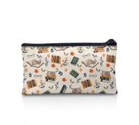 NETILGEN Astuccio per cancelleria, organizer per ragazzi e ragazze, borsa per penne e monete, grande capacità, regalo per il rientro a scuola per bambini, Cat Books Flower Beige, Taglia unica, Zaino