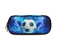 NETILGEN Astuccio per matite di grande capacità per bambini e ragazzi, con doppia cerniera, astuccio per penne, cancelleria, Calcio Fiamma Blu, Zaino per la scuola