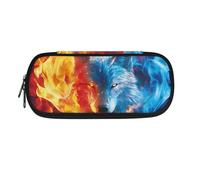 NETILGEN Astuccio per matite di grande capacità, per bambini, ragazzi, doppia cerniera, astuccio per cancelleria e cancelleria, astuccio portapenne, Lupo fiamma blu, Borsa per la scuola