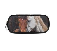 NETILGEN Astuccio per matite per bambini, per la scuola, per cancelleria, portapenne, astuccio per matite, Cavallo Bianco Marrone, Zaino per la scuola