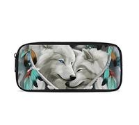 NETILGEN Astuccio per matite per il rientro a scuola, con acchiappasogni, con lupo, rettangolare, con cerniera, portatile, per cancelleria, cosmetici, idea regalo per studenti e adolescenti