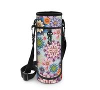 NETILGEN Borsa portatile per bottiglia d'acqua per donne e ragazze, motivo floreale bohémien, a prova di perdite, con tracolla regolabile e portachiavi da tasca, Fiori Boho, Organizer per borse
