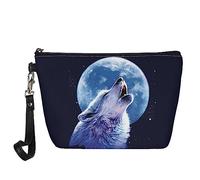 NETILGEN Borse cosmetiche portatili della chiusura lampo della borsa di trucco delle donne, viaggio impermeabile dell'organizzatore del sacchetto, Lupo lunare
