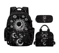 NETILGEN Bosy Fashion - Zaino 3 in 1 con portapranzo e astuccio per la scuola elementare, Luna e Sole, L, Casual