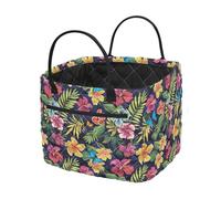 NETILGEN Cesto portaoggetti in tessuto trapuntato con manici e tasca frontale hawaiana peonia fiori stampa foglie cesto portabiancheria cestino per vestiti vivaio