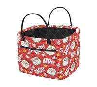 NETILGEN Cesto portaoggetti trapuntato con manici e tasca frontale, portatile, per giocattoli, vestiti, Natale, Hohoho Babbo Natale