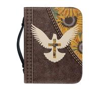 NETILGEN Colomba della Pace Croce Girasole Bibbia Cover con manico e cerniera in pelle PU Forniture per lo studio della Bibbia per donne uomini Chiesa caso