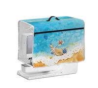 NETILGEN Copertura antipolvere per macchina da cucire con conchiglie marine e spiaggia, con manico superiore laterale trasparente e tasca frontale con cerniera, copertura antipolvere trapuntata per