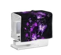 NETILGEN Copertura antipolvere per macchina da cucire con farfalla viola con tasca frontale con cerniera per organizer essenziali, copertura antipolvere laterale trasparente per macchine da cucire