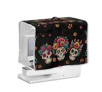 NETILGEN Copertura antipolvere trapuntata per macchina da cucire con lato e manico trasparenti, universale, per macchine da cucire, stampa gotica con teschio di zucchero