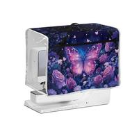 NETILGEN Copertura per macchina da cucire con fiore viola e farfalla con lato trasparente e manico, copertura antipolvere trapuntata, universale, adatta alla maggior parte delle macchine da cucire