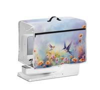 NETILGEN Copertura per macchina da cucire con manico superiore laterale trasparente e tasca frontale con cerniera, copertura antipolvere per macchine da cucire domestiche, colibrì margherita, viola