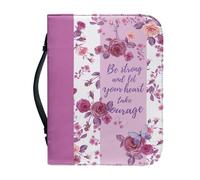NETILGEN Custodia da donna in pelle PU con scritta "Be Strong and Let Your Heart Take Courage", custodia per il trasporto della Bibbia con cerniera, organizer per borse da chiesa