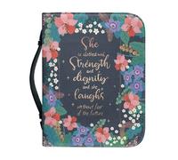 NETILGEN Custodia in pelle per donne e uomini, con scritta "She is clothed in strength & dignity and she ride without fear of the future", borsa da chiesa con manico