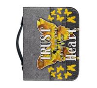 NETILGEN Custodia per bibbia con manico o custodia protettiva per libro da donna e ragazza, in pelle PU, borsa da chiesa, pochette portatile, Fidati del Signore con tutto il tuo cuore Farfalla, 2XL