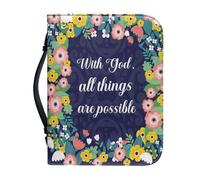 NETILGEN Custodia per bibbia con manico o custodia protettiva per libro da donna e ragazza, in pelle PU, borsa da chiesa, pochette portatile, Fiore primaverile., M-23.4X16 cm