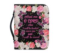 NETILGEN Custodia per bibbia con manico o custodia protettiva per libro da donna e ragazza, in pelle PU, borsa da chiesa, pochette portatile, Farfalla con fiori, M-23.4X16 cm